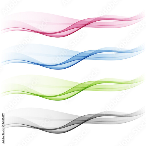Set of abstract color wave. Color smoke wave. Transparent color wave. Blue, pink,green,gray color. © lesikvit