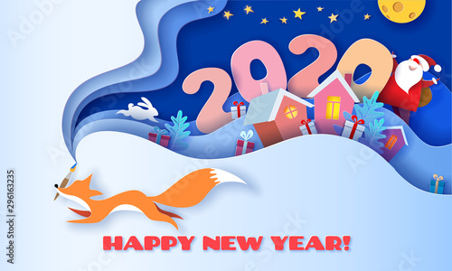 Happy New Year 2020 3D paper cut art