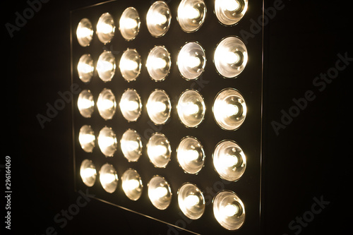 Vintage incandescent bulbs in retro style. Many lights in the form of a spotlight.