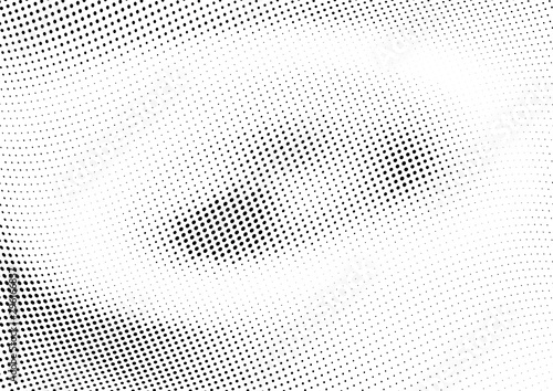 Abstract halftone wave dotted background. Halftone twisted grunge pattern, dot, circle. Vector modern optical halftone pop art texture for poster, business card, cover, label mock-up, sticker layout