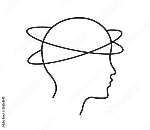 Linear silhouette of a head on a white background. Vector illustration. 