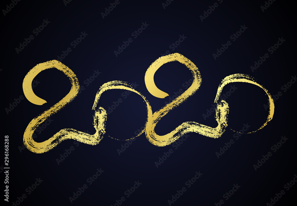 Naklejka premium 2020 gold grunge lettering and hand drawn numbers