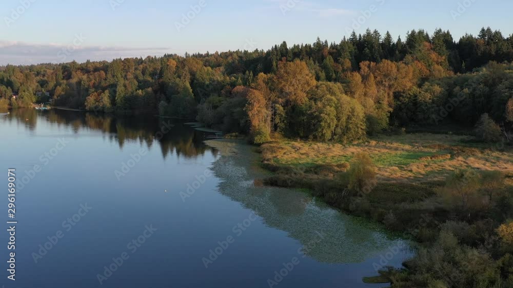 Aerial View at Mountain Lake with Blue Sky in British Columbia, Canada. 4K. Aerial View at Mountain Lake with Blue Sky in British Columbia, Canada. 4K.