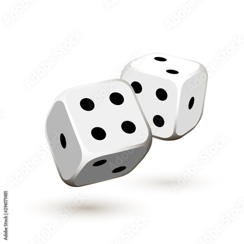 illustration Online Poker casino banner with dice on white surface table. Marketing Luxury Banner big win Jackpot Online Casino isolated on white background. Advertising poster with dice