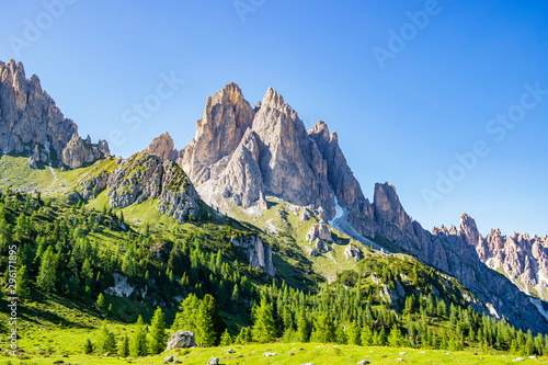 View of the Dolomite mountains at the Città di Carpi refuge, Belluno - Italy photo