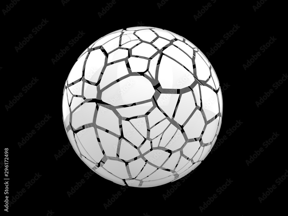 White sphere shattered into hundred pieces