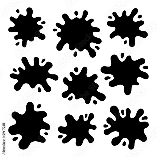 Super set hand drawn black blots isolated on white background. Vector illustration