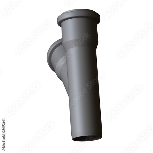 Plastic sewer pipe grey on white background  isolated. 3D rendering of excellent quality in high resolution. It can be enlarged and used as a background or texture.