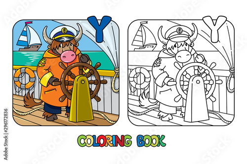 Yak yachtsman ABC coloring book. Alphabet Y