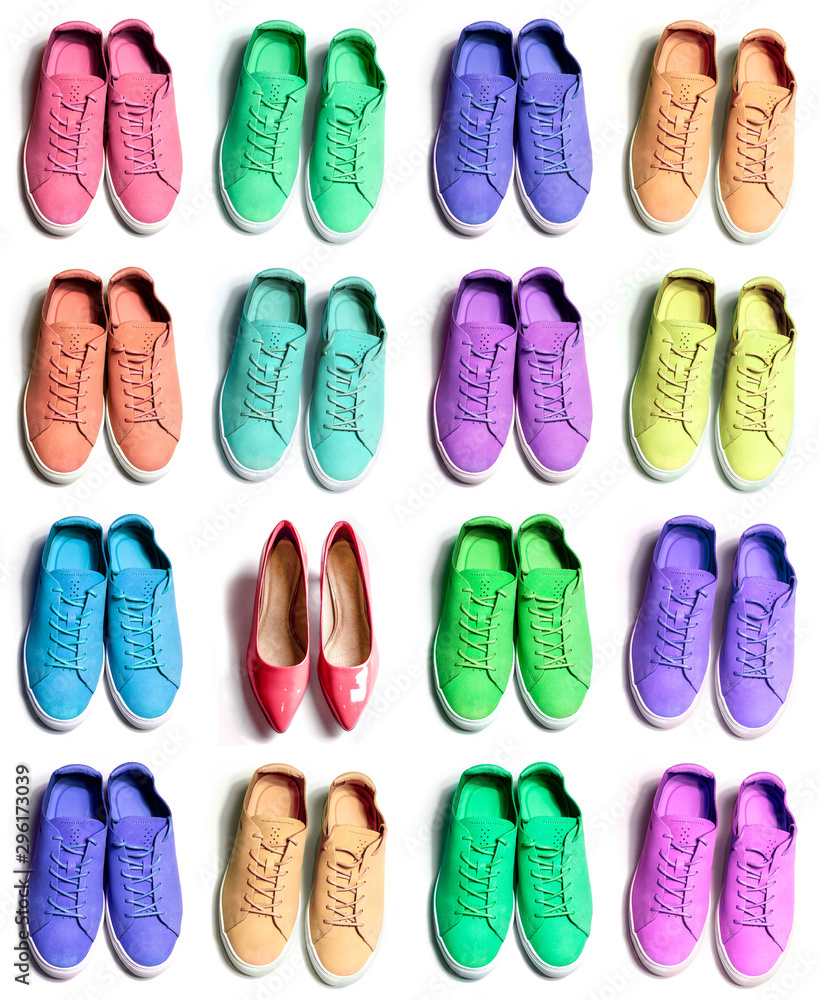 Fototapeta premium 4 Pairs of colorful new sneakers on isolated white background