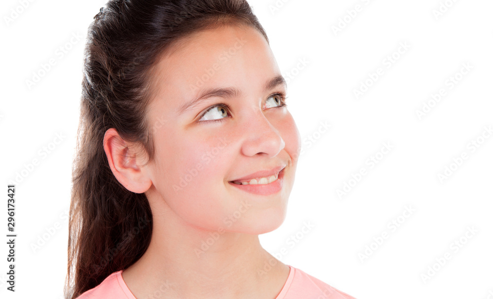 Adorable girl with twelve years old looking up Adorable girl with twelve years old looking up