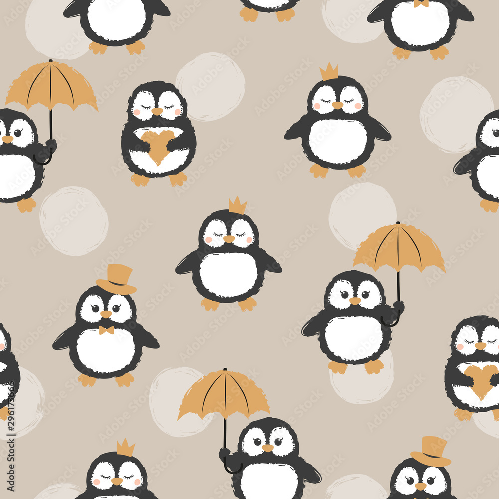Obraz premium Seamless pattern with cute penguins. Baby print.