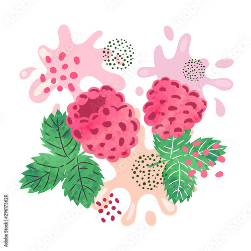 Raspberry juice vector illustration. Abstract watercolor juicy berry splash