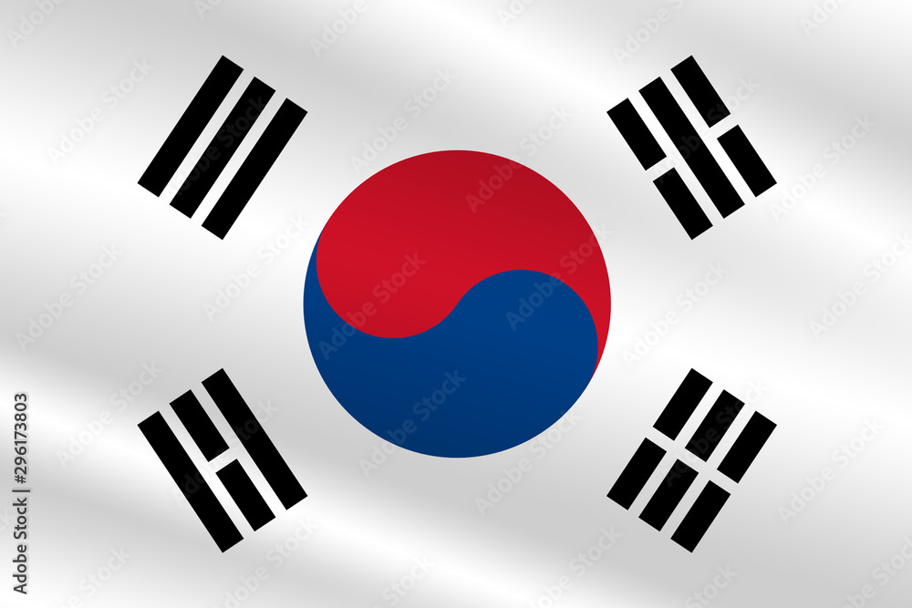 Poznaj wymowę South Korean flag on wavy material