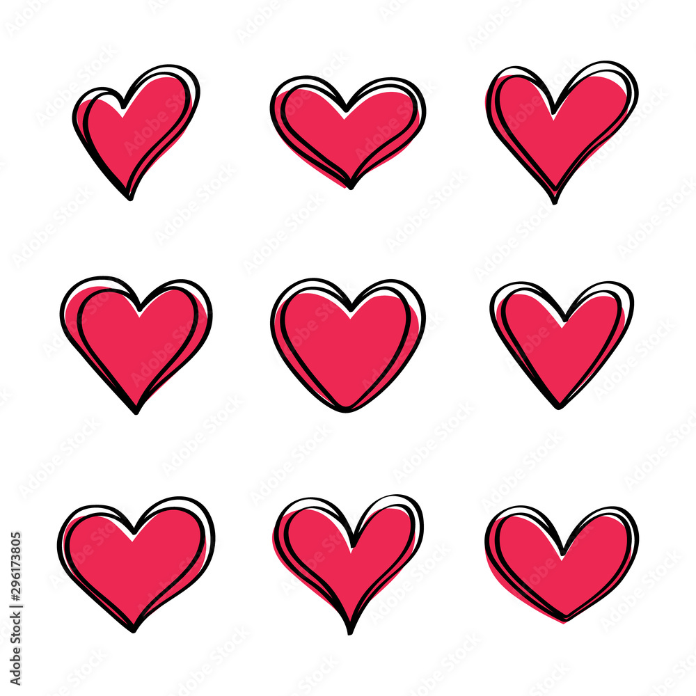 Tangled grunge round hand drawn heart icons set isolated on white background. For poster, wallpaper and Valentine's day. Collection of hearts, creative art Tangled grunge round hand drawn heart icons set isolated on white background. For poster, wallpaper and Valentine's day. Collection of hearts, creative art