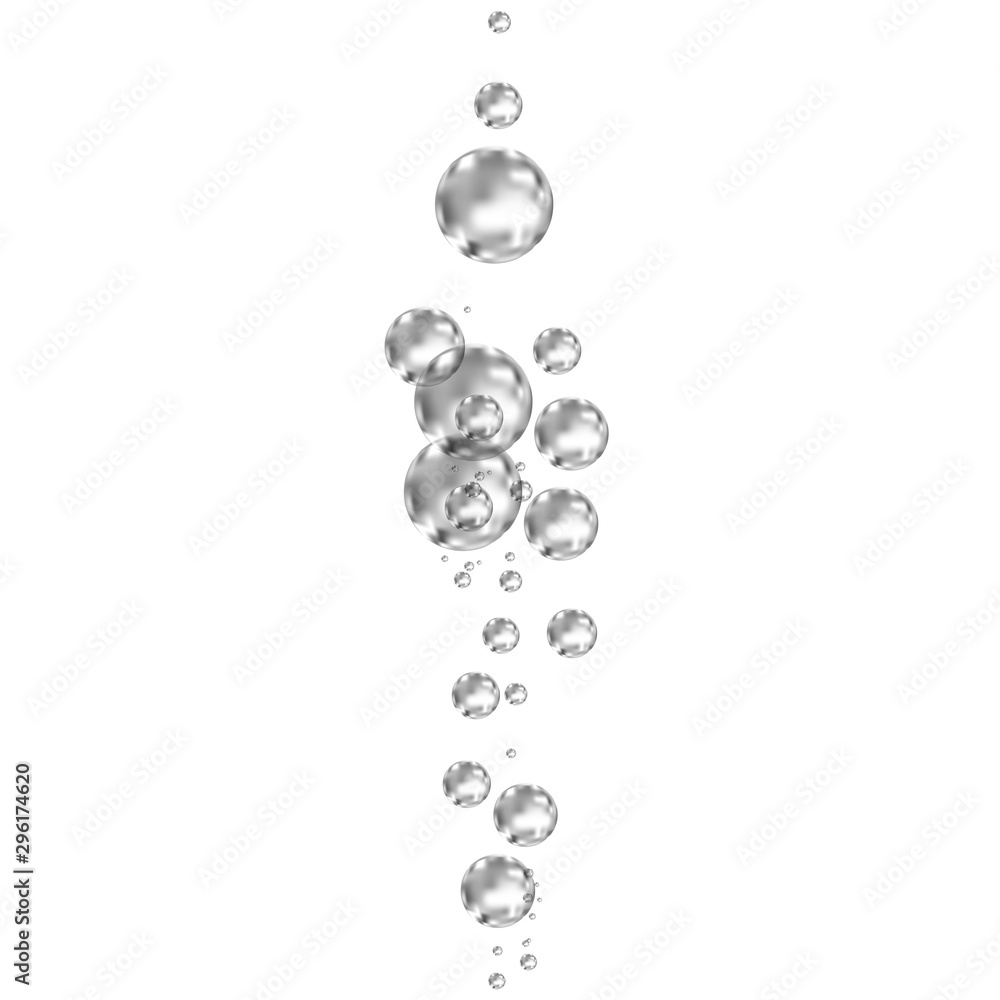 Underwater  black fizzing air bubbles on white  background.