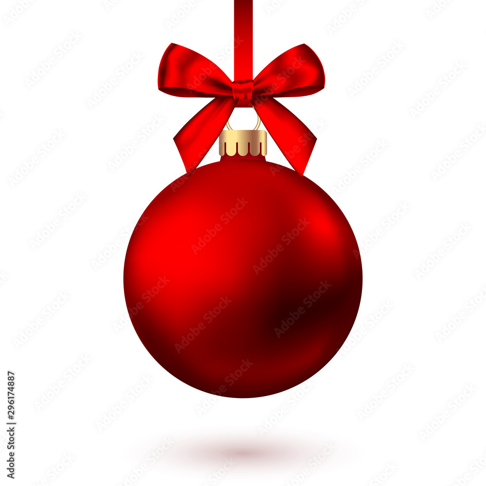 Realistic red Christmas ball with bow and ribbon. Realistic red Christmas ball with bow and ribbon.