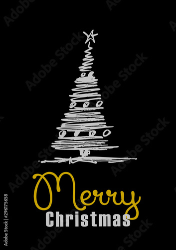 Silver and gold Christmas decoration with Merry christmas on black.