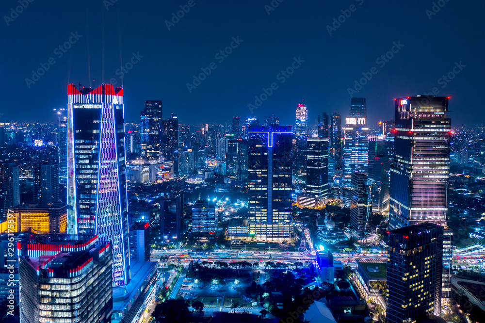 Beautiful Jakarta city with glowing skyscrapers