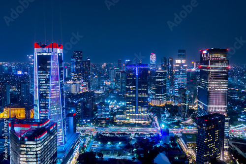 Beautiful Jakarta city with glowing skyscrapers