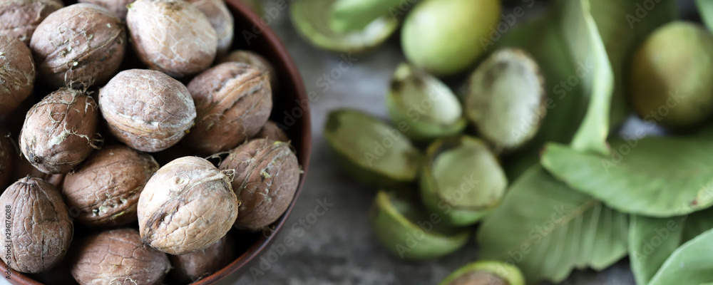 Walnuts. Harvest walnuts. Selective focus. Macro. Walnuts. Harvest walnuts. Selective focus. Macro.