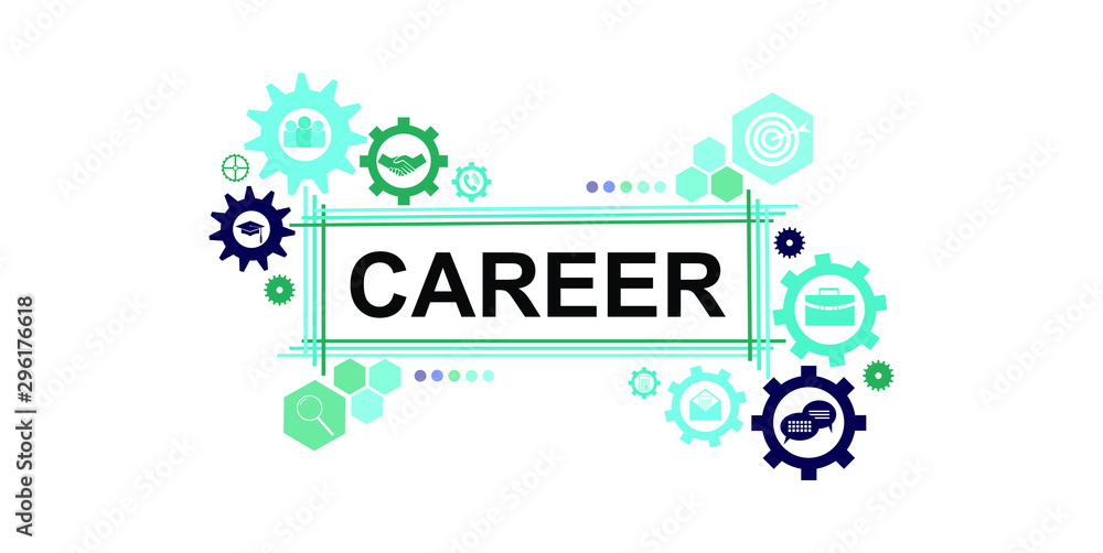 Career business icons in gear. Corporate working in sync. Talent wanted, Human resources Career business icons in gear. Corporate working in sync. Talent wanted, Human resources