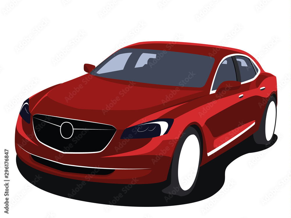 Sedan red realistic vector illustration isolated