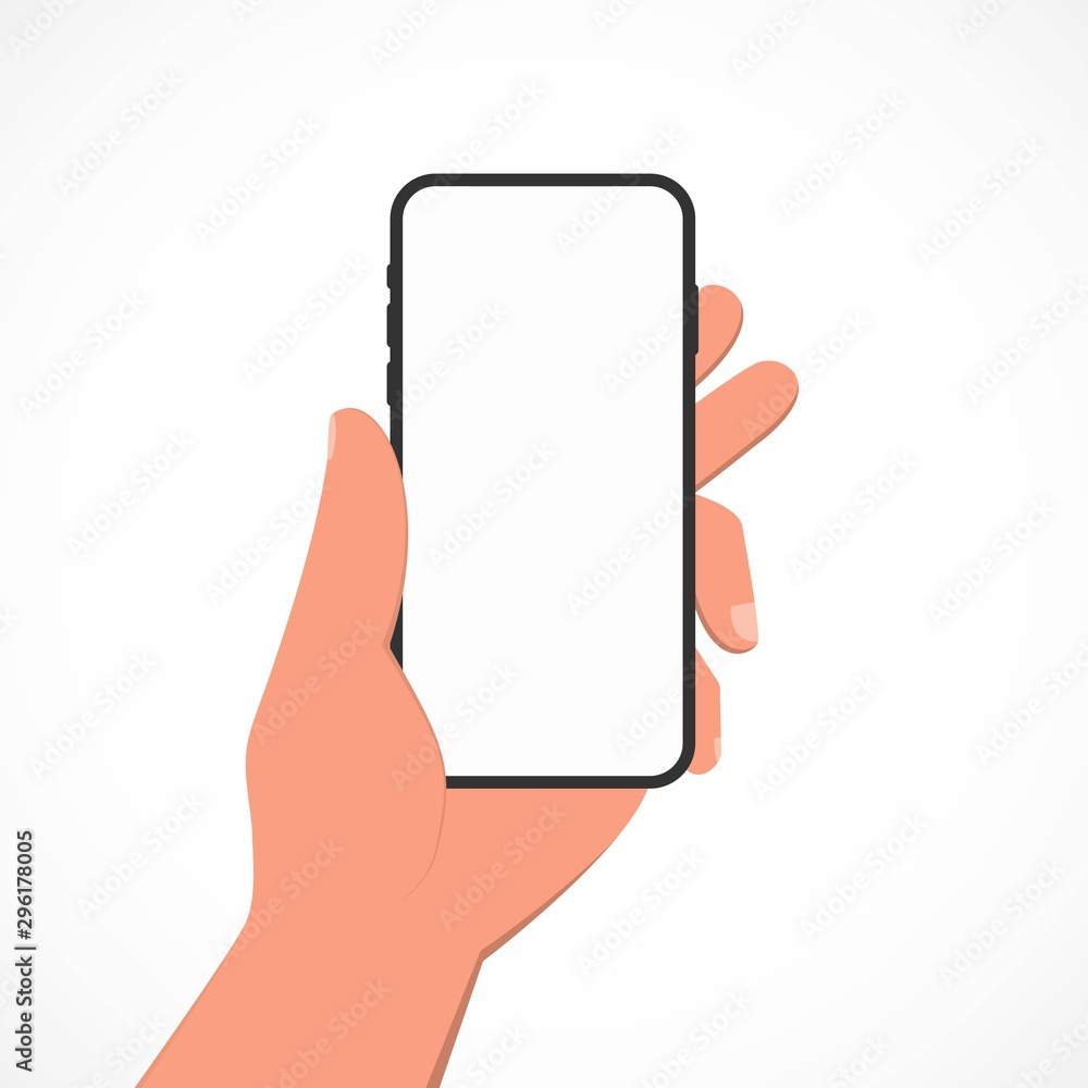 Mobile phone in hand made in a flat style. Mobile phone in hand made in a flat style.