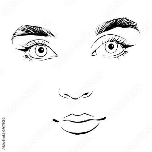 Young girl face, hand drawn vector