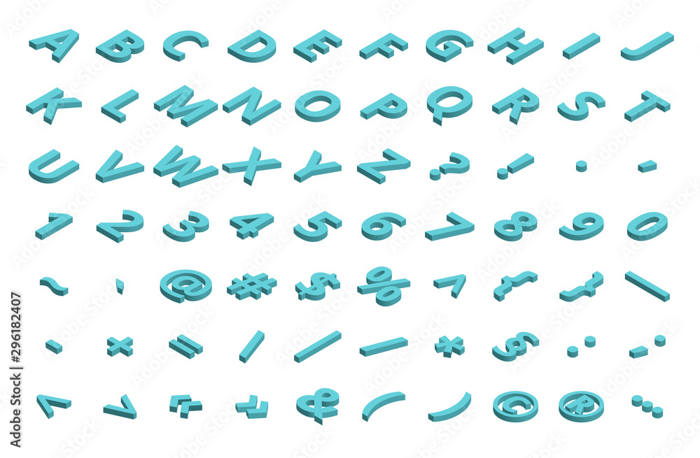 Isometric font alphabet isolated on the background. Isometric abc. Letters, numbers and symbols. Three-Dimensional stock typography for headlines, posters etc Isometric font alphabet isolated on the background. Isometric abc. Letters, numbers and symbols. Three-Dimensional stock typography for headlines, posters etc