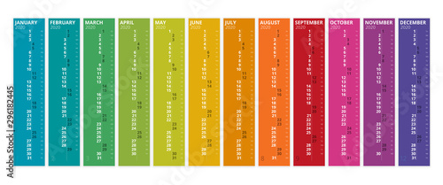 2020 Calendar. Print Template. Week Starts Sunday. Portrait Orientation. Set of 12 Months. Planner for 2020 Year.