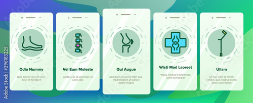 Orthopedic Onboarding Mobile App Page Screen Vector Icons Set Thin Line. Orthopedic And Trauma Rehabilitation, Cervical Collar And Walkers Concept Linear Pictograms. Medical Rehab Illustrations