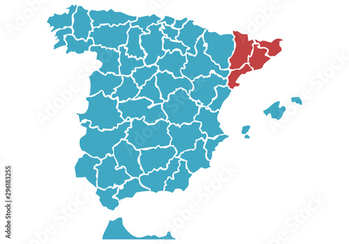 Mapa de España azul con Cataluña roja por la independencia.