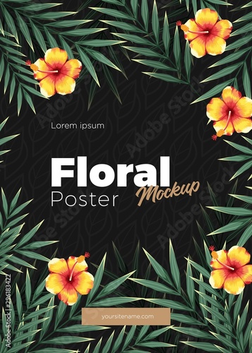 Bright tropical background with jungle plants. Exotic pattern with tropical leaves