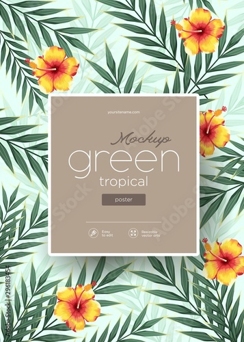 Bright tropical background with jungle plants. Exotic pattern with tropical leaves