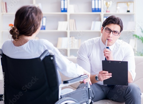 Patient visiting psychotherapist to deal with consequences of tr