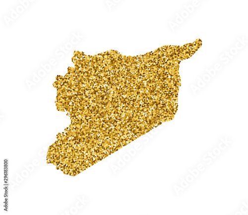 Vector isolated illustration with simplified Syria map. Decorated by shiny gold glitter texture. New Year and Christmas holidays' decoration for greeting card