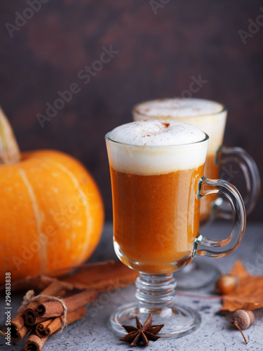 Autumn pumpkin coffee cinnamon latte. homemade