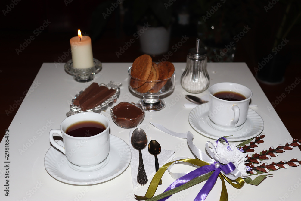 cup of coffee and cake on wooden table cup of coffee and cake on wooden table