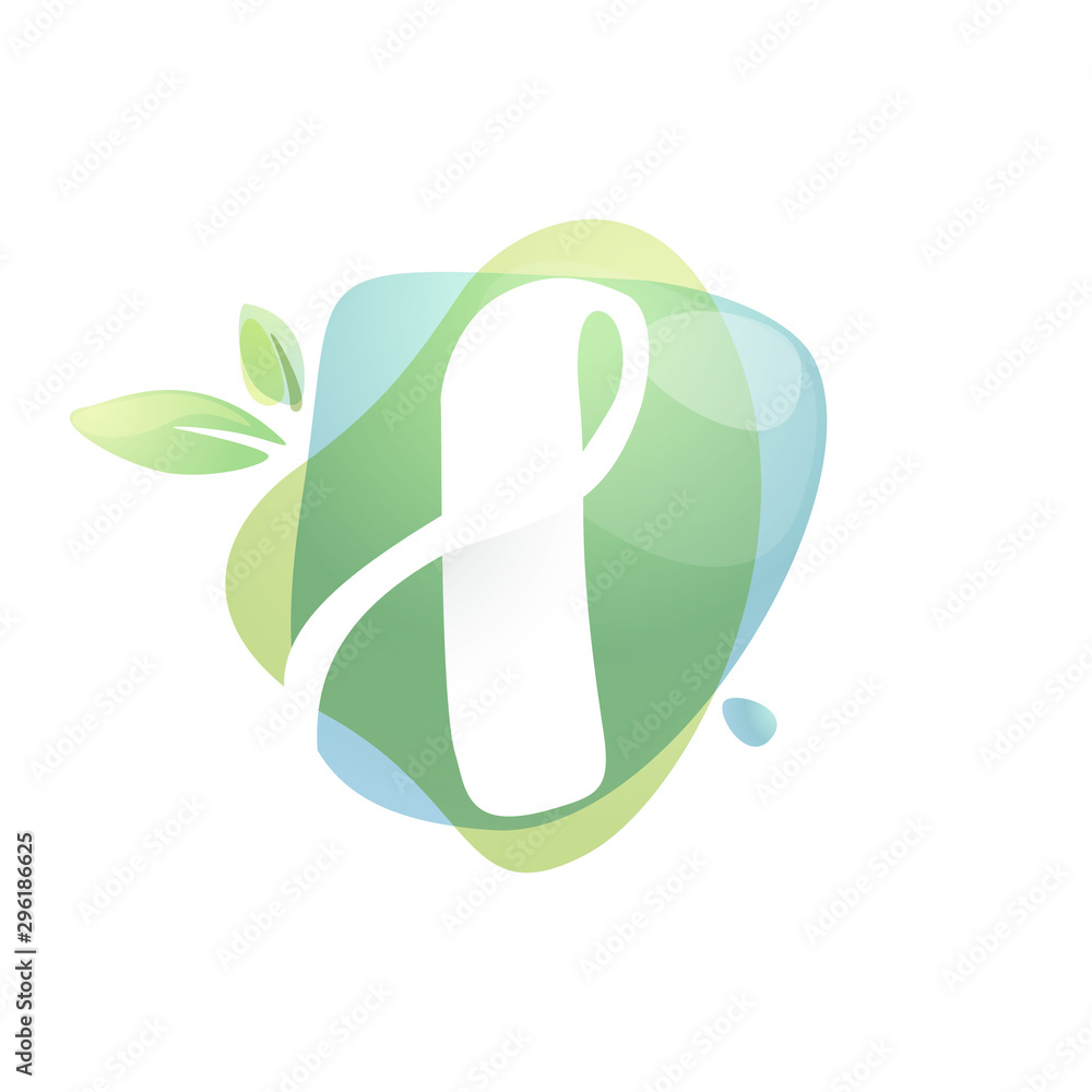 L letter logo with negative space at green watercolor splash background. L letter logo with negative space at green watercolor splash background.