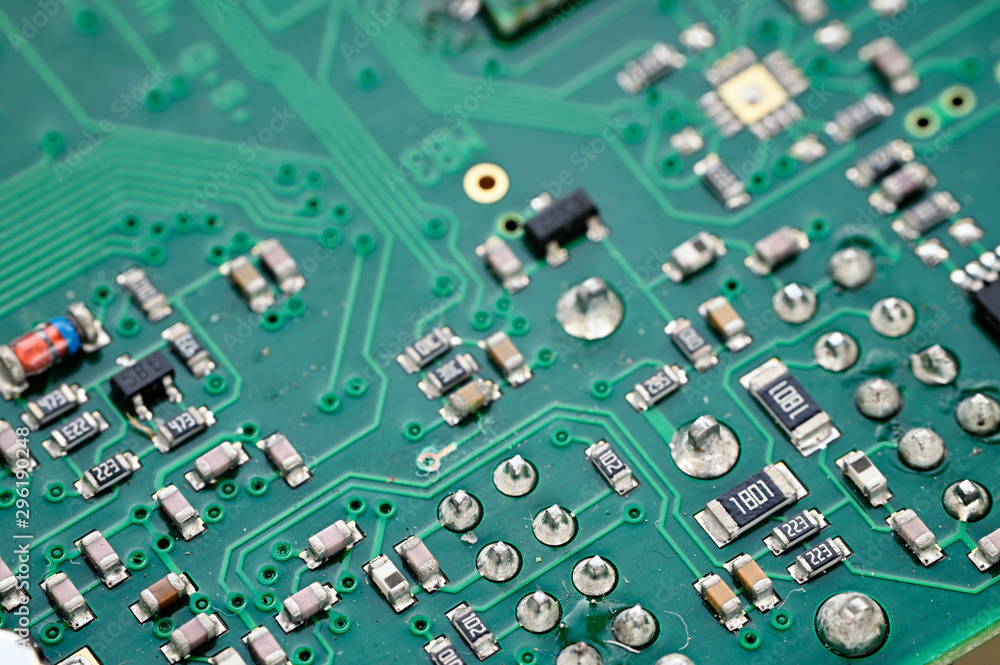 Electronic components on printed circuit board. Electronic components on printed circuit board.