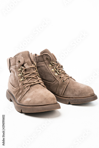 brown leather boots isolated on white background