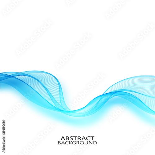 The movement of blue wave lines with shadow on an abstract background. Design element © Nikolas