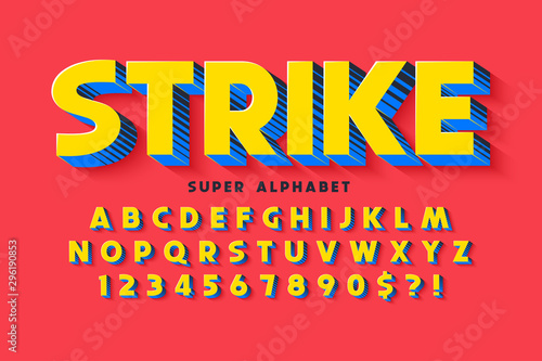 Trendy 3d comical font design, colorful alphabet, typeface.