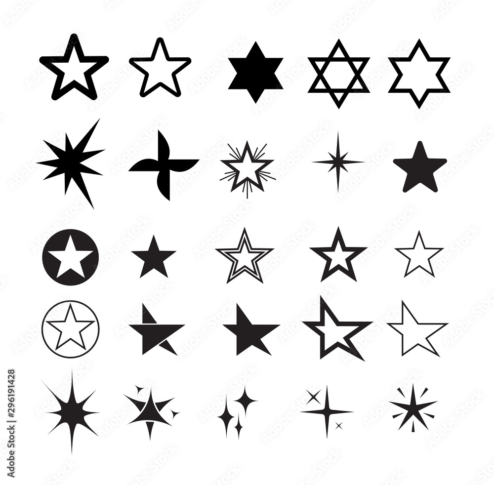 Simple star icons.Outline sparkles, shining burst. Vector symbols star isolated on white background.