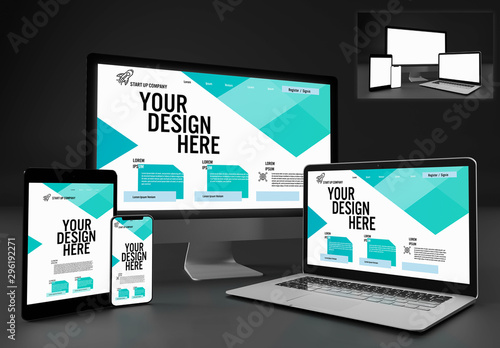Mockup of 4 Digital Devices on Dark Background