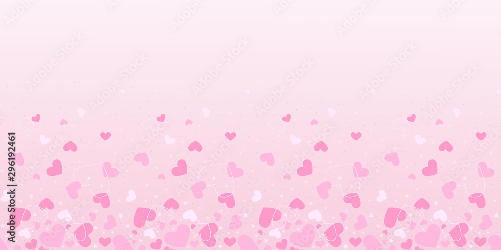 Happy Valentine’s day banner background with hearts in pale pink. Happy women's day, Mother's day,  happy birthday border design