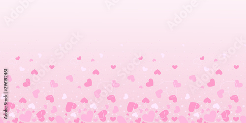 Happy Valentine’s day banner background with hearts in pale pink. Happy women's day, Mother's day,  happy birthday border design