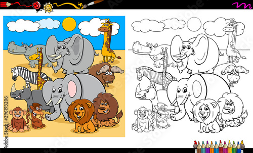 safari animal characters group coloring book