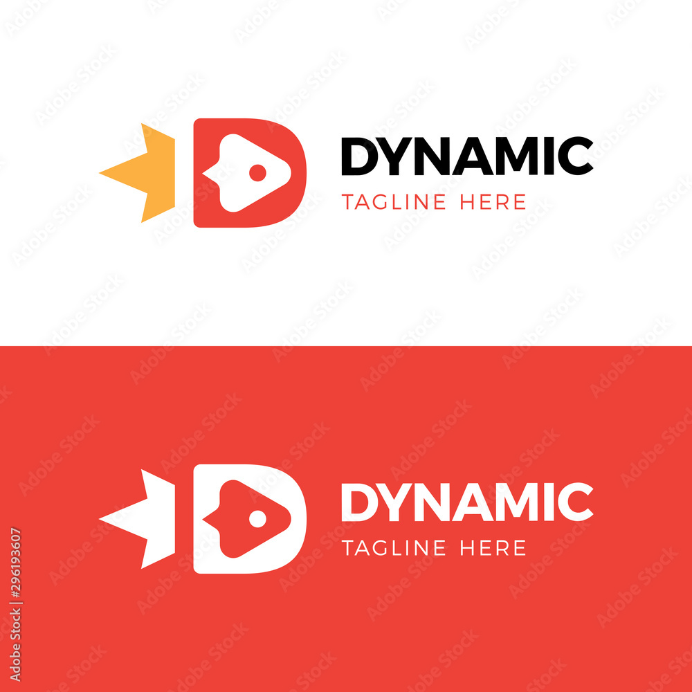 Letter D with rocket negative space logo design template. Colorful creative sign. Universal vector icon. Modern logotype symbol Letter D with rocket negative space logo design template. Colorful creative sign. Universal vector icon. Modern logotype symbol